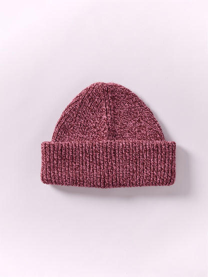 Soft Wool Chunky Beanie Hat - Burgundy/Pink Marl