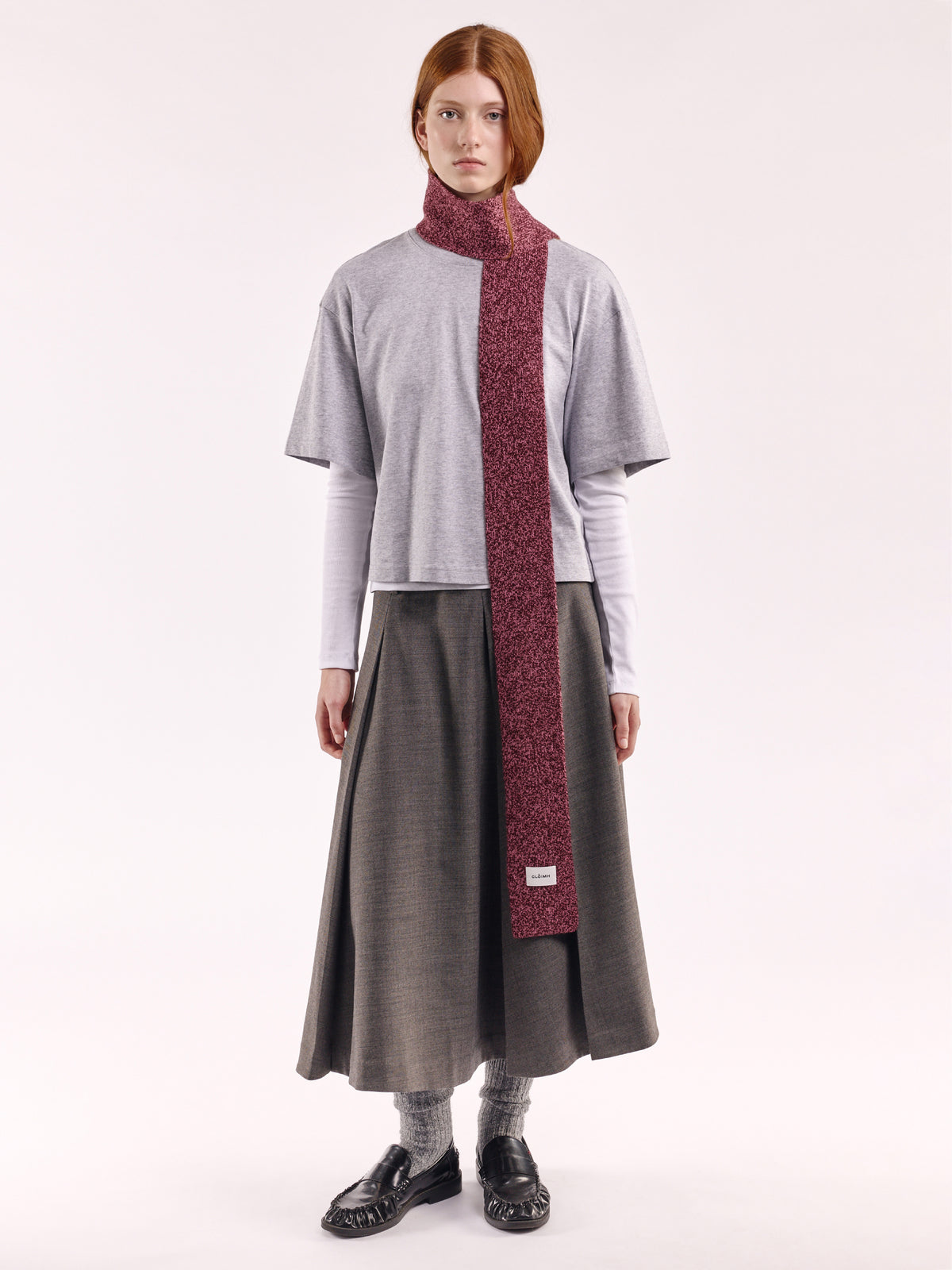 Soft Wool Mini Scarf - Burgundy/Pink Marl