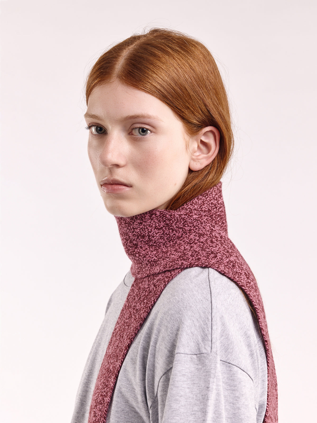 Soft Wool Mini Scarf - Burgundy/Pink Marl