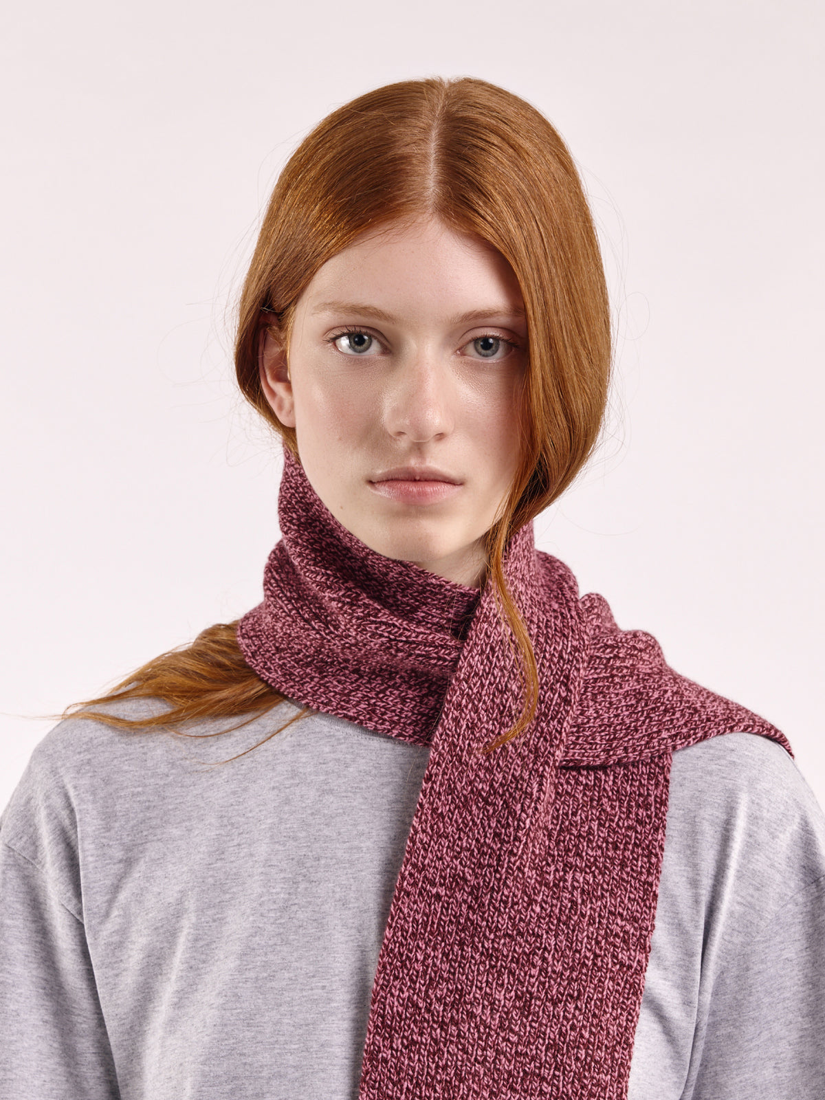 Soft Wool Scarf - Burgundy/Pink Marl