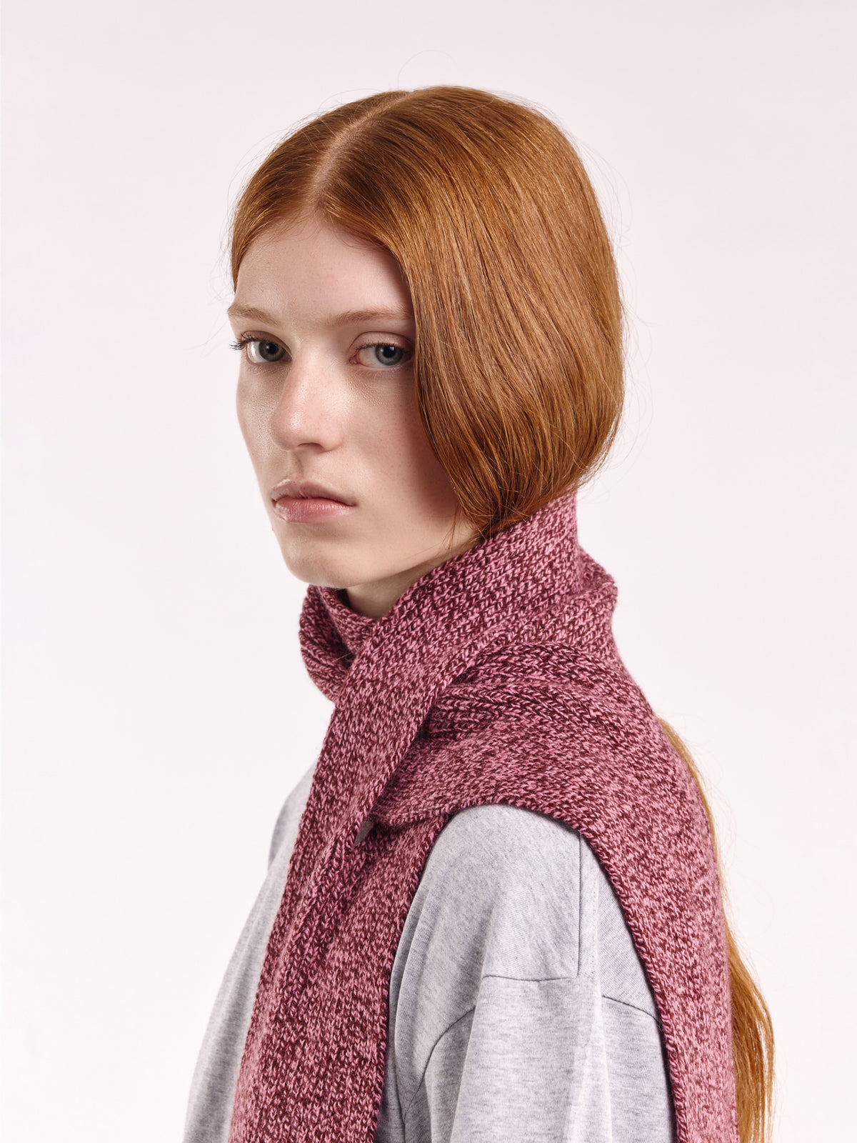 Soft Wool Scarf - Burgundy/Pink Marl