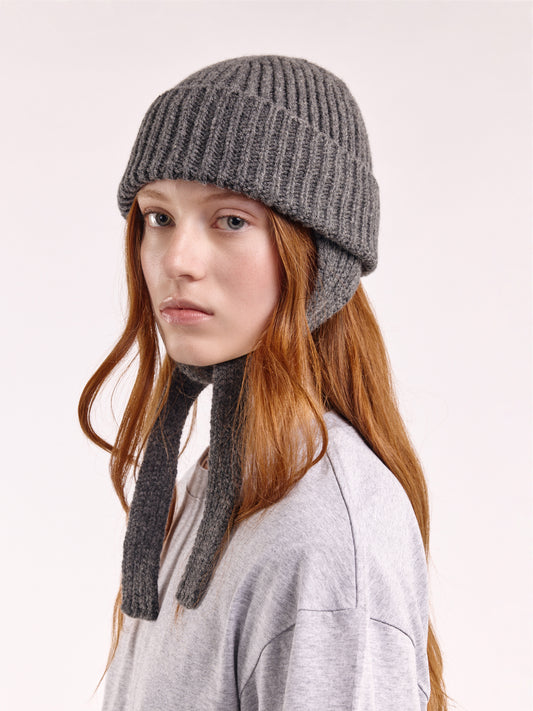 Wool Ear Flap Hat - Dark Grey