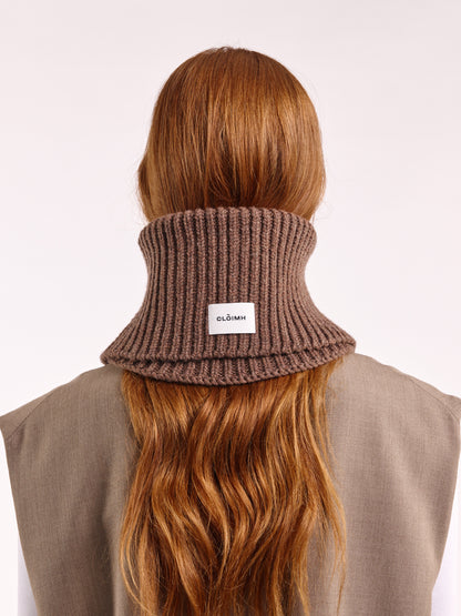 Wool Folded Neck Warmer - Brown