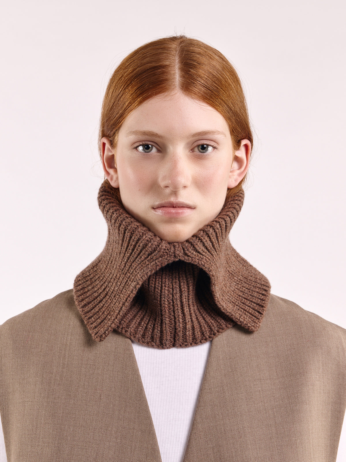 Wool Folded Neck Warmer - Brown