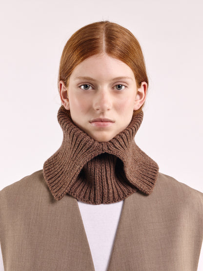 Wool Folded Neck Warmer - Brown