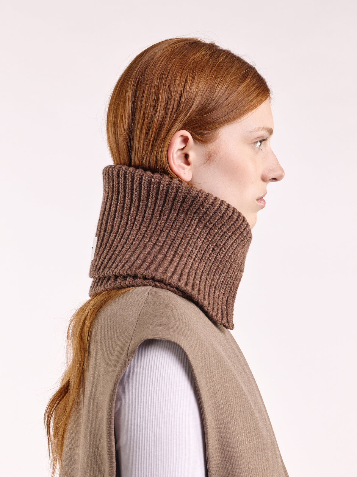Wool Folded Neck Warmer - Brown