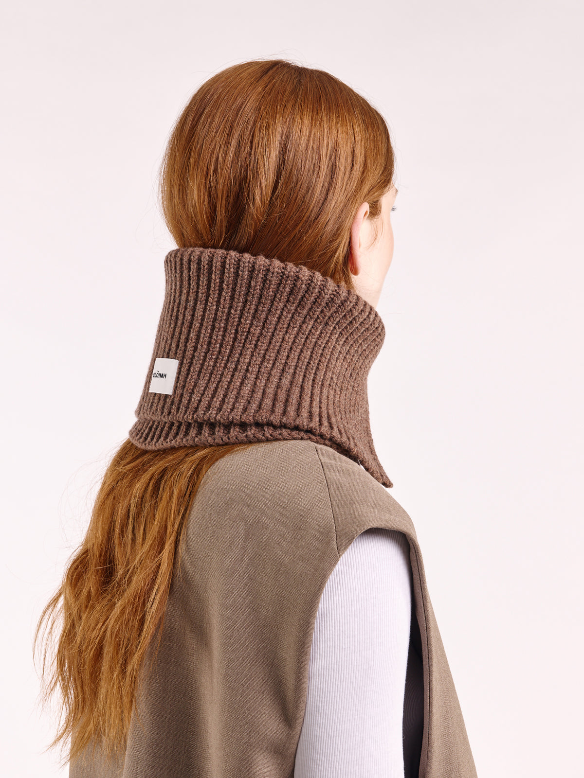 Wool Folded Neck Warmer - Brown