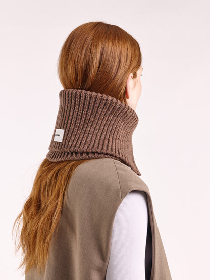 Wool Folded Neck Warmer - Brown