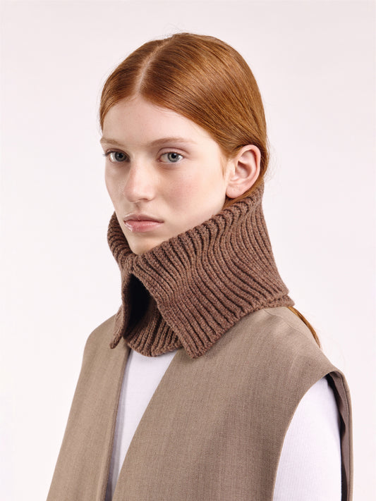 Wool Folded Neck Warmer - Brown