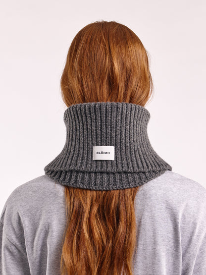 Wool Folded Neck Warmer - Dark Grey