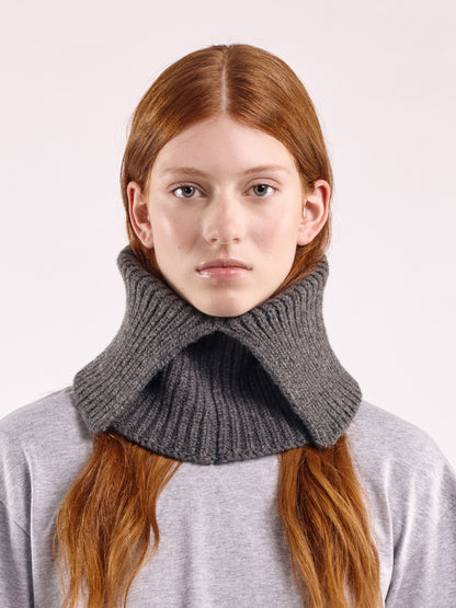 Wool Folded Neck Warmer - Dark Grey