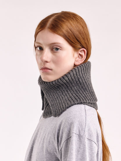Wool Folded Neck Warmer - Dark Grey
