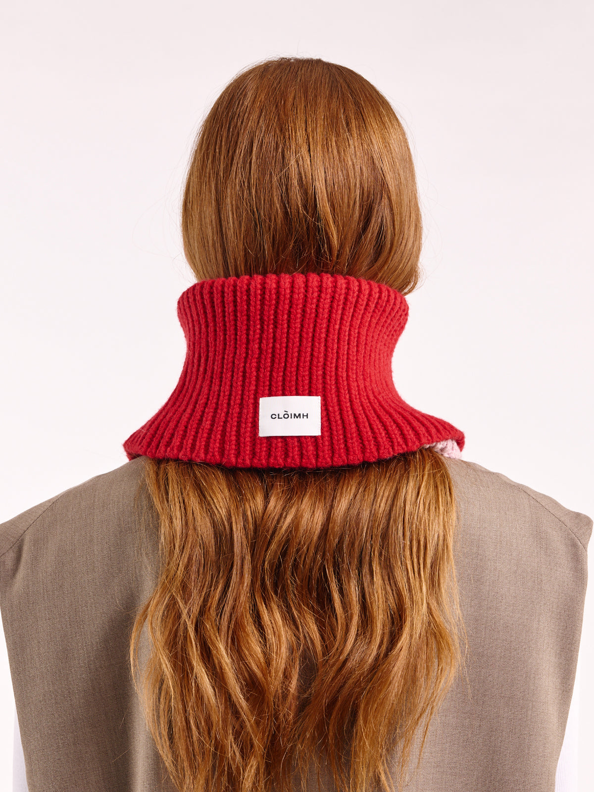 Wool Folded Neck Warmer - Red/Rose