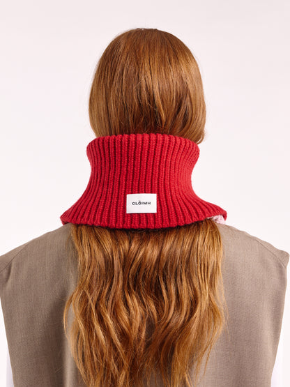 Wool Folded Neck Warmer - Red/Rose