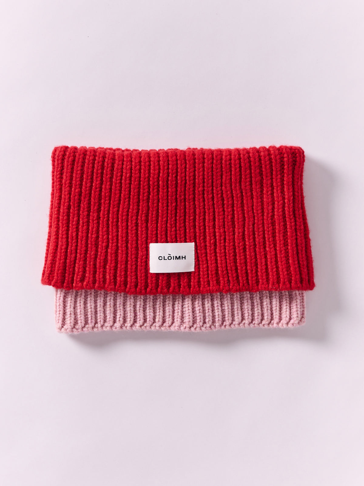 Wool Folded Neck Warmer - Red/Rose