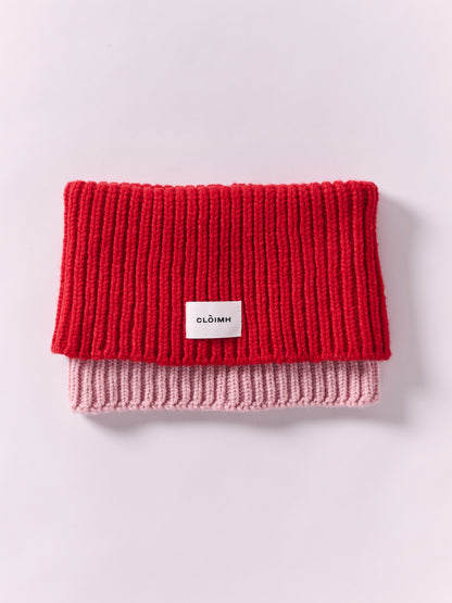 Wool Folded Neck Warmer - Red/Rose