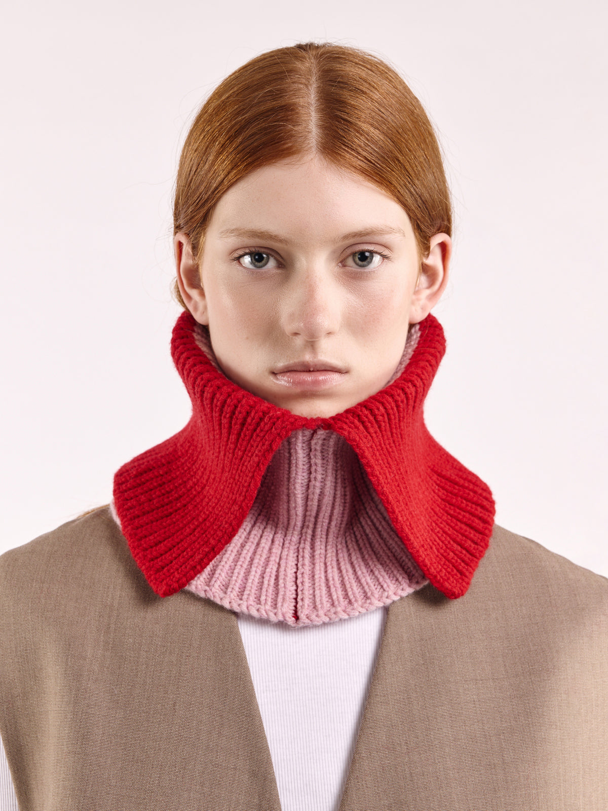 Wool Folded Neck Warmer - Red/Rose
