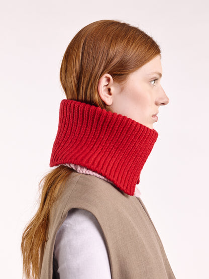 Wool Folded Neck Warmer - Red/Rose
