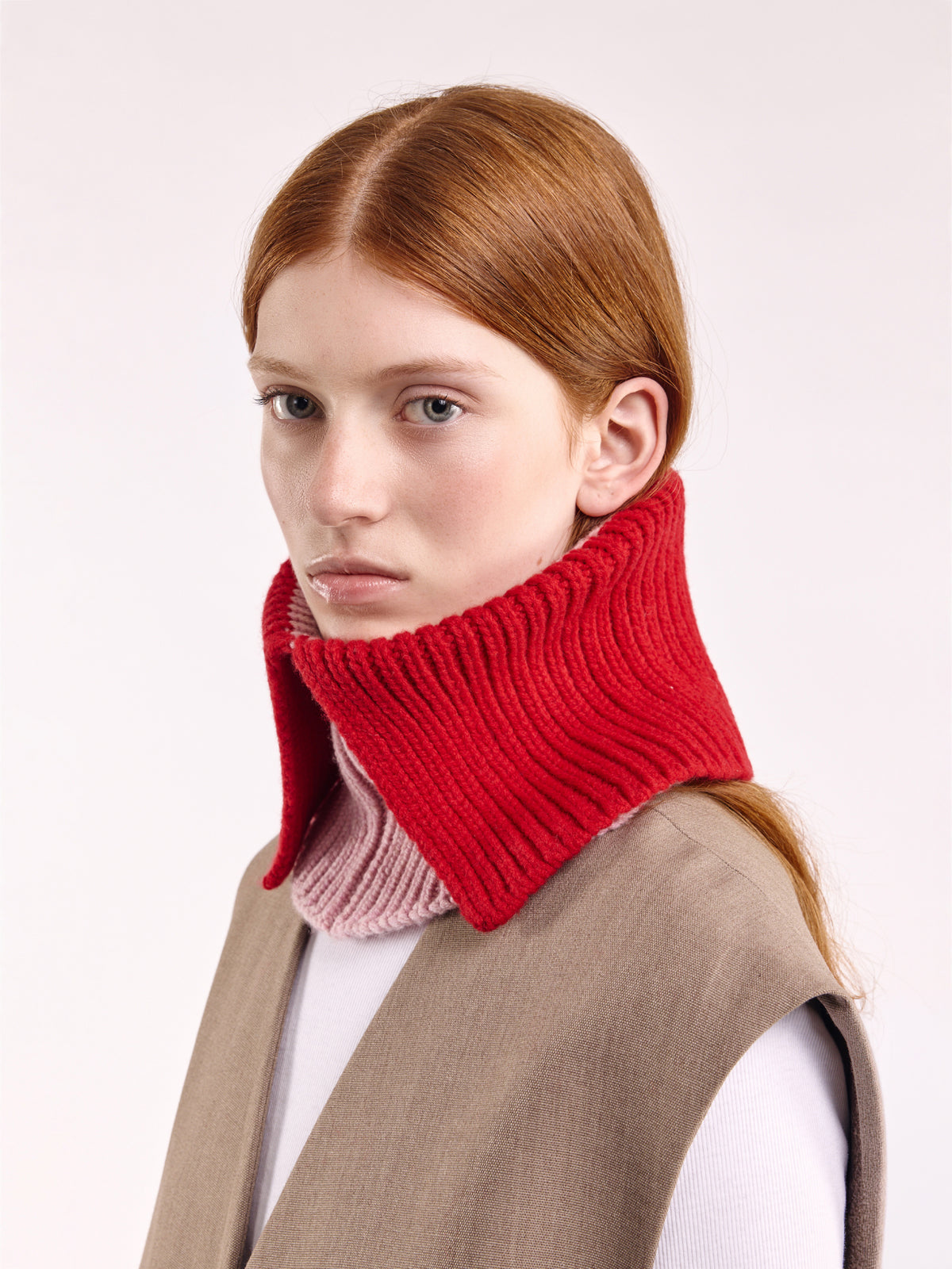 Wool Folded Neck Warmer - Red/Rose