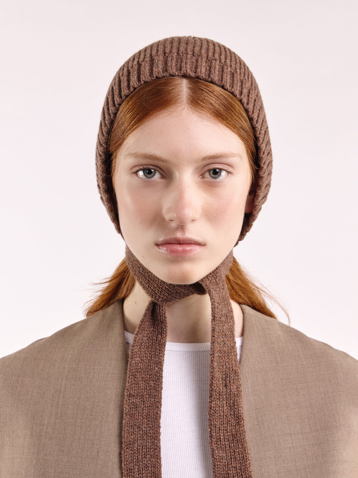 Wool Tied Hood - Brown