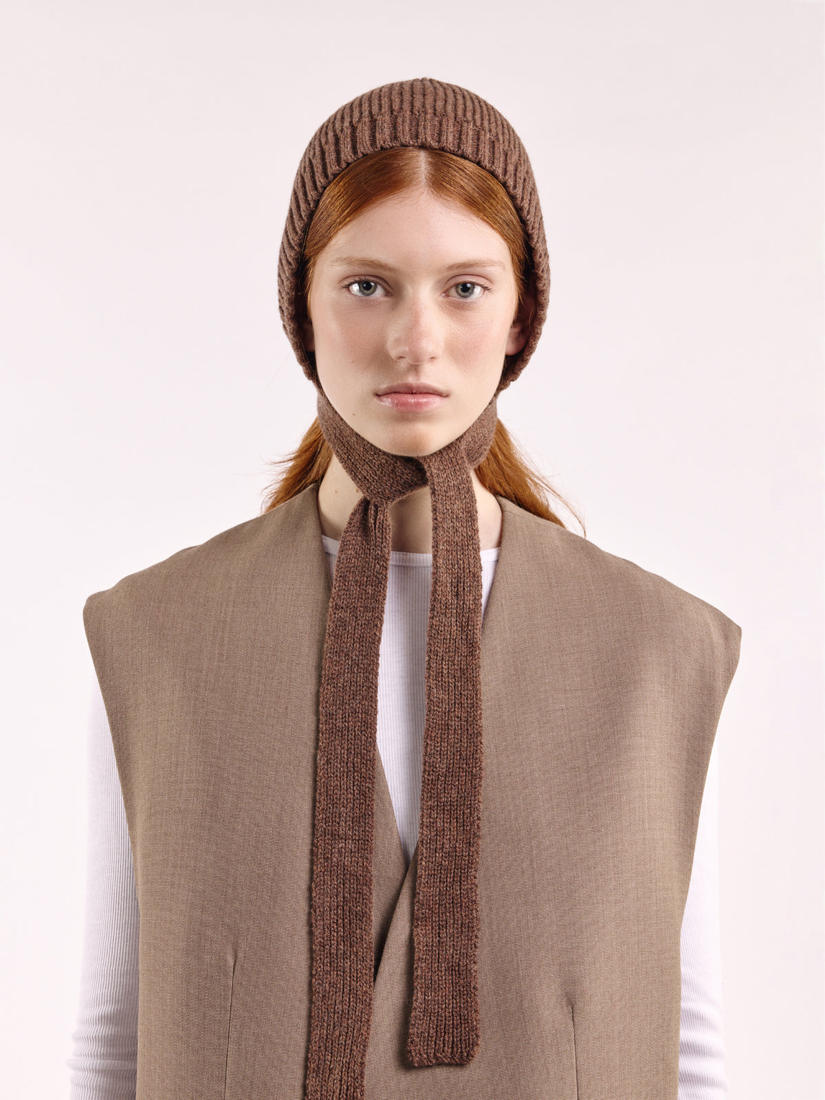 Wool Tied Hood - Brown