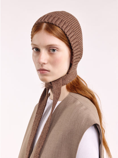 Wool Tied Hood - Brown