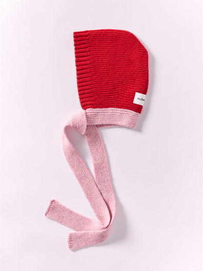 Wool Tied Hood - Red/Rose