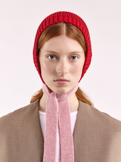Wool Tied Hood - Red/Rose