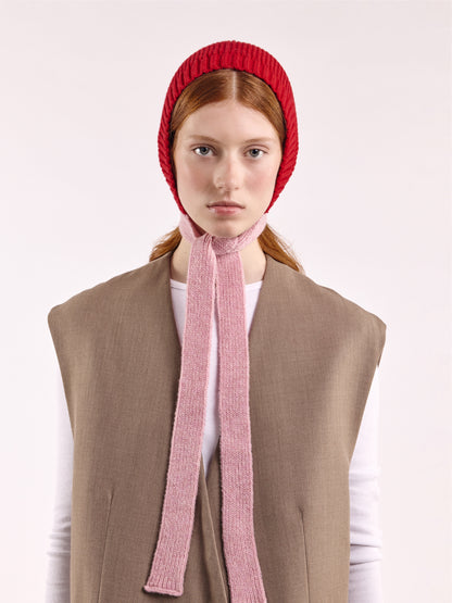 Wool Tied Hood - Red/Rose