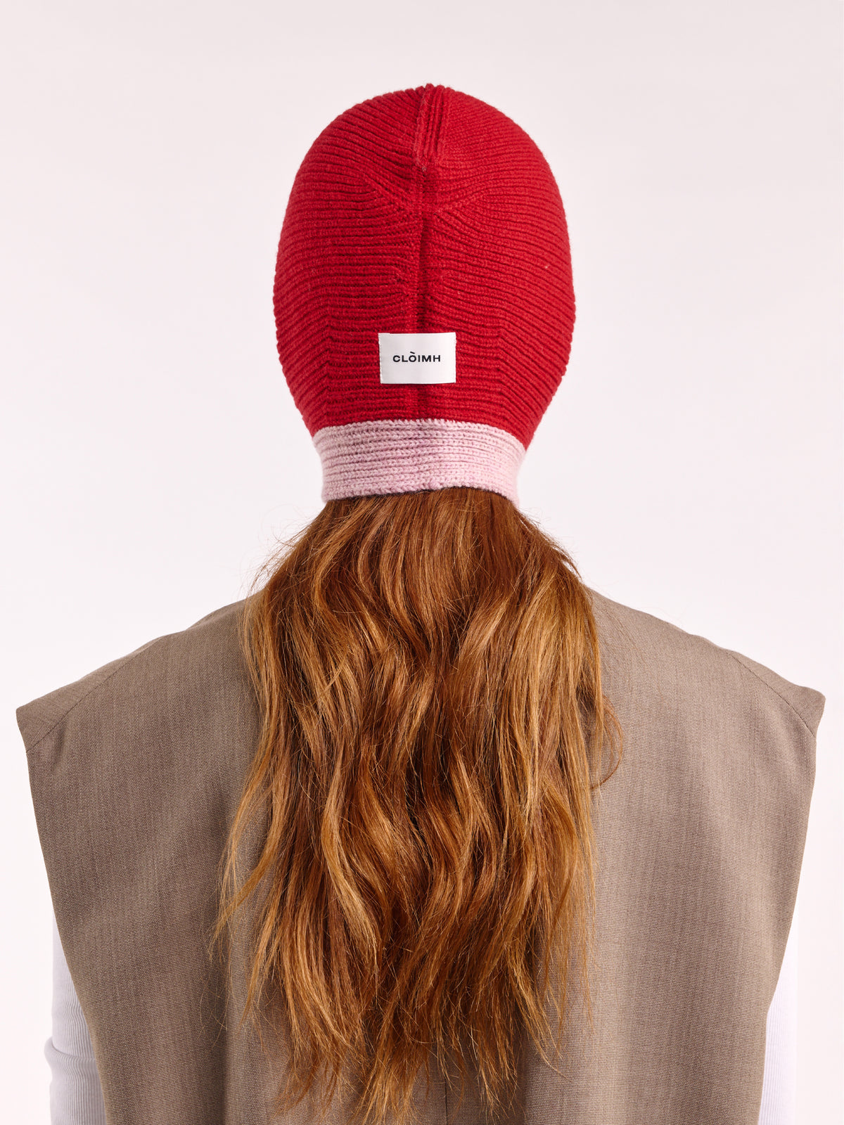 Wool Tied Hood - Red/Rose