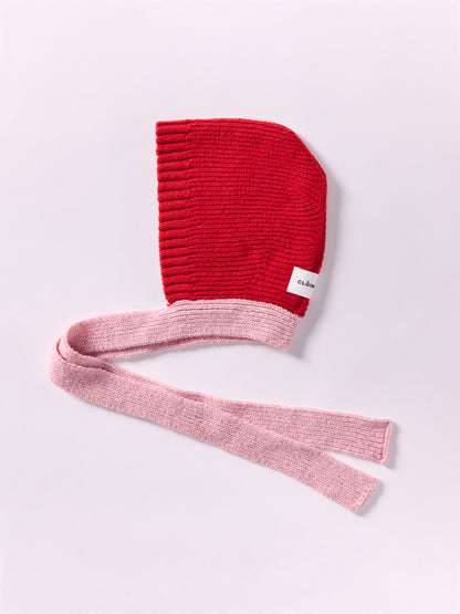 Wool Tied Hood - Red/Rose