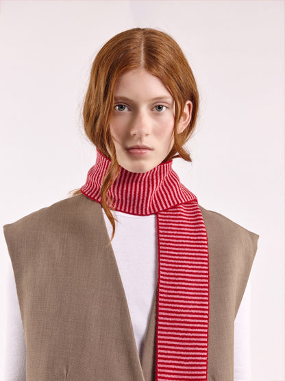 Striped Soft Wool Mini Scarf - Red/Rose