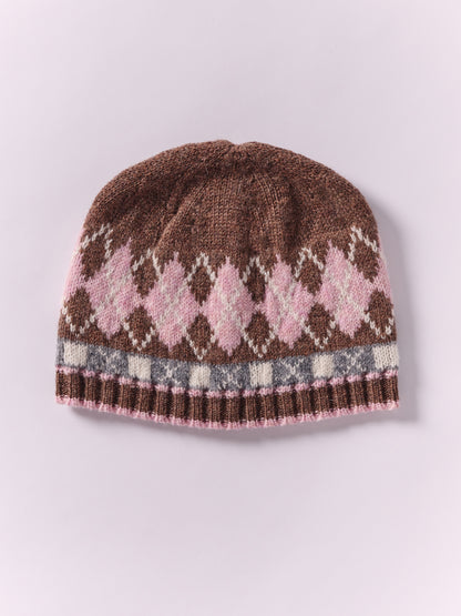 Wool Argyle Cap - Brown/Multi