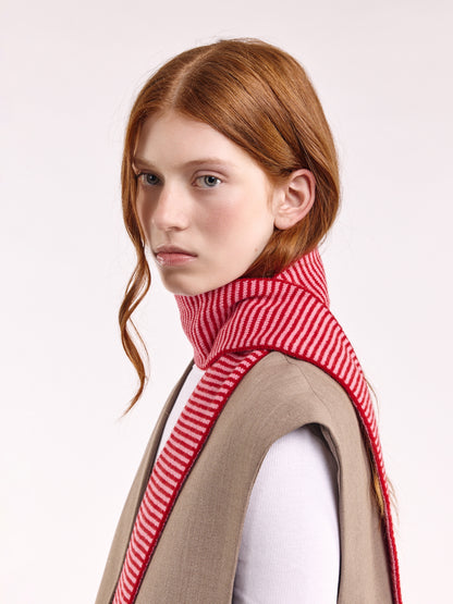 Striped Soft Wool Mini Scarf - Red/Rose
