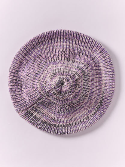 Wool Marl Chunky Beret - Grey/Purple Marl