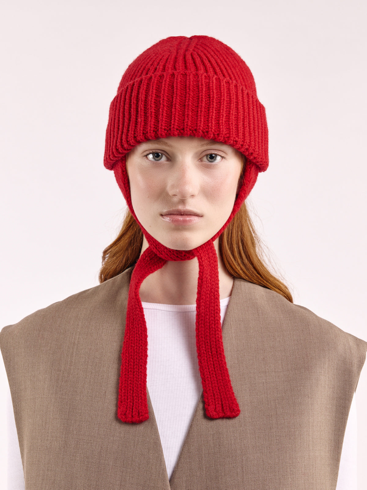 Wool Ear Flap Hat - Red