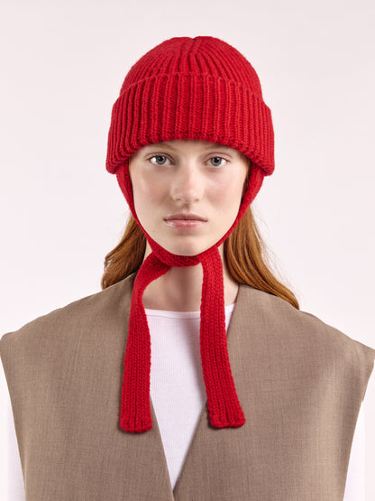 Wool Ear Flap Hat - Red