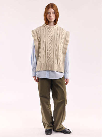Aran Knit Wool Vest - Natural / One Size