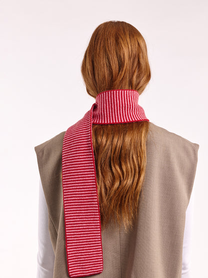Striped Soft Wool Mini Scarf - Red/Rose