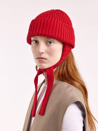 Wool Ear Flap Hat - Red