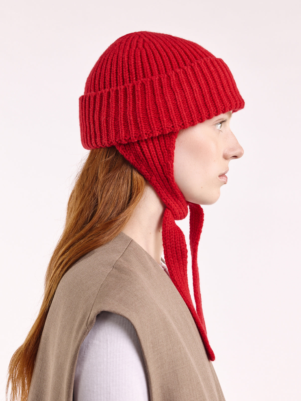 Wool Ear Flap Hat - Red