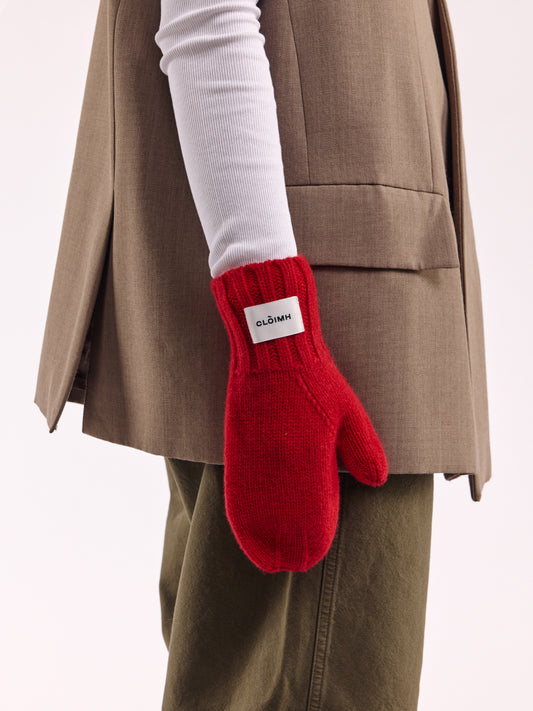 Oversized Wool Mittens - Red
