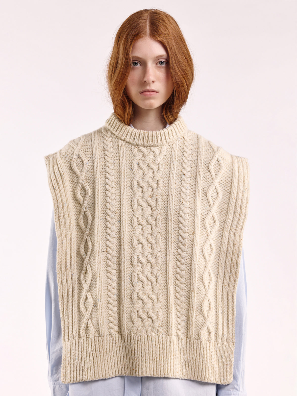 Aran Knit Wool Vest - Natural / One Size