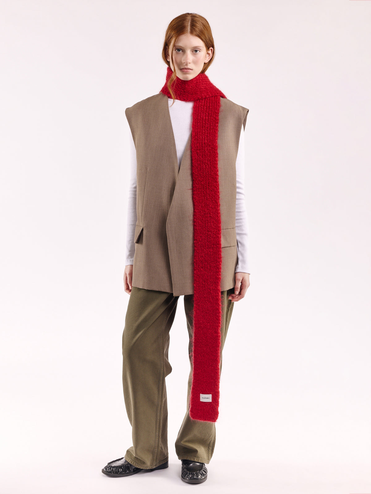 Brushed Mohair-Wool Mini Scarf - Red