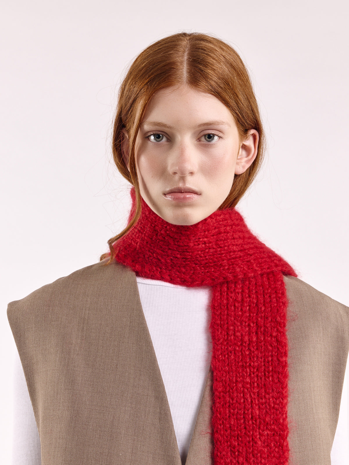 Brushed Mohair-Wool Mini Scarf - Red