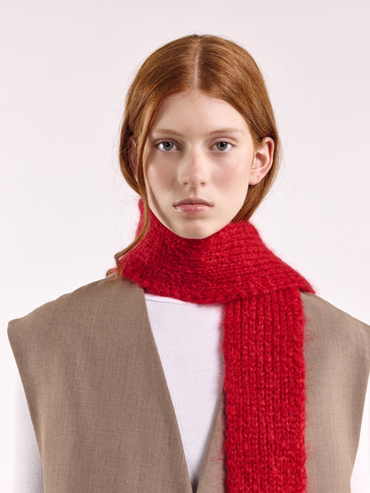 Brushed Mohair-Wool Mini Scarf - Red
