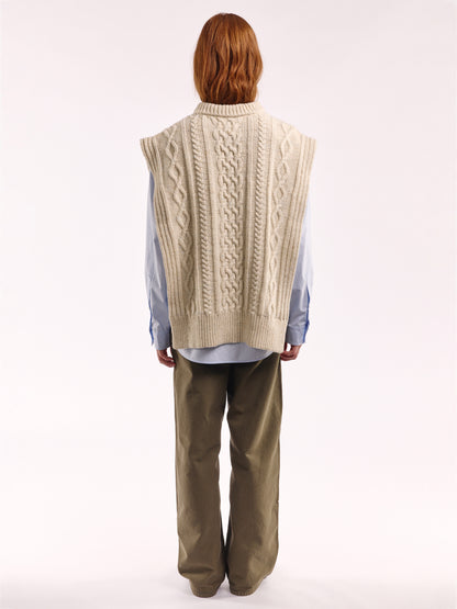 Aran Knit Wool Vest - Natural / One Size