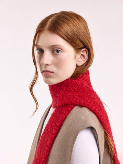 Brushed Mohair-Wool Mini Scarf - Red