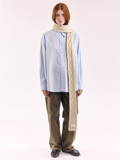 Aran Knit Wool Mini Scarf - Natural