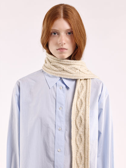 Aran Knit Wool Mini Scarf - Natural